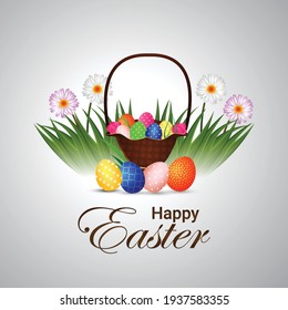 Happy Easter background with realistic golden shine decorated eggs and Rabbit
