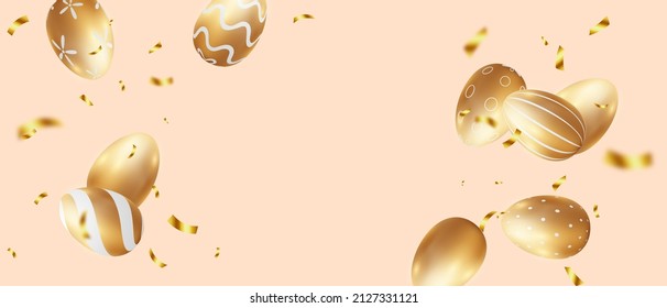 happy easter background with realistic and golden decorated eggs beautiful design vector illustration