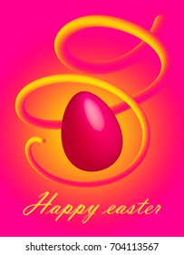 Happy Easter background with realistic pink egg. Greeting card trendy design. Invitation template Vector illustration for you poster or flyer.