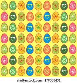 Happy easter background. Seamless bright spring pattern with easter eggs. Vector Illustration 
