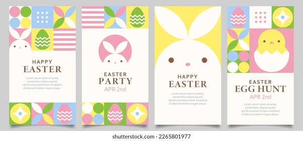 Happy Easter background set with colorful geometric design elements. Easter templates for social media story, vertical video, greeting card, banner, invite, etc.