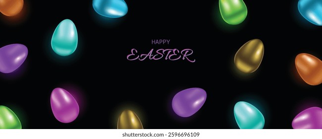 Happy Easter background with shiny colorful eggs.Easter banner,poster for sociel media.Vector illustration	
