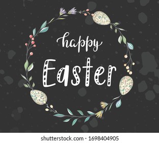 Happy easter. Background with spring wreath