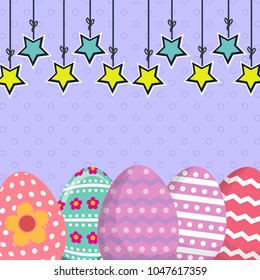 Happy Easter background with star and eggs. Vector illustration