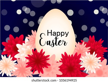 Happy Easter background template with beautiful camomiles and eggs.