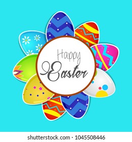 Happy Easter background template with eggs. Happy Easter big sale banner lettering with Colorful Eggs. Vector illustration