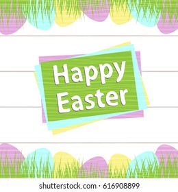 Happy Easter background with text and eggs. Spring vector illustration eps 10