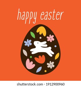 Happy easter background. Vector design rabbit, flowers, eggs, pastel colors