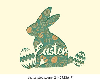 Happy Easter background. Vector Design rabbit and eggs silhouette with paper cut style for Easter Holiday. Vector illustration 
