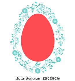 Happy Easter background. Vector illustration with festive egg and floral wreath on a white background. Perfect as a greeting card, invitation or element for design.