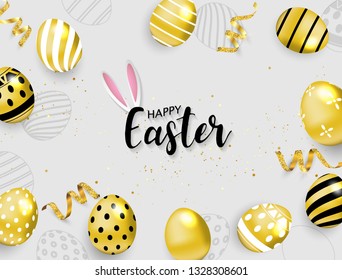 Happy Easter background. Vector illustration. golden shine decorated eggs