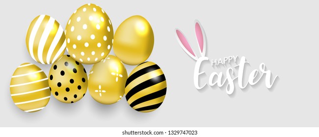 Happy Easter background. Vector illustration. golden shine decorated eggs