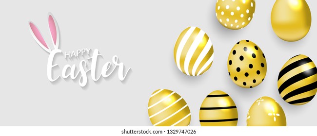 Happy Easter background. Vector illustration. golden shine decorated eggs