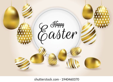 Happy Easter background vector illustration. Golden Easter eggs vector.