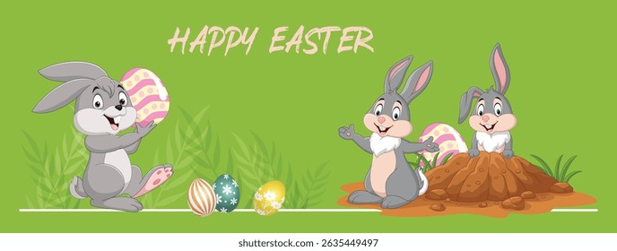 Happy Easter background vector illustration with an Easter bunny