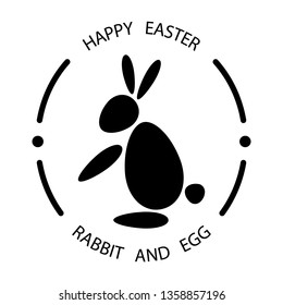 Happy Easter Background Vector Linear Design with Rabbit and Egg.Typography and Icon for Happy Easter card