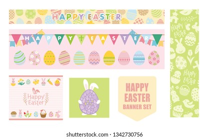Happy easter background vector web banner set.