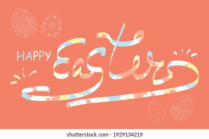 Happy Easter background, wreath-frame. Background with  rabbits and eggs. Easter banner with doodle eggs. Background with spring plants. Religious holiday vector illustration for poster, flyer.