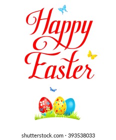 Happy Easter background.Easter bright card for design card, banner,ticket, leaflet and so on.Template page with handwritten inscription Happy Easter. Holiday card.