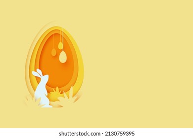 Happy Easter background.Paper art of easter eggs and rabbit with egg shape.Vector illustration.