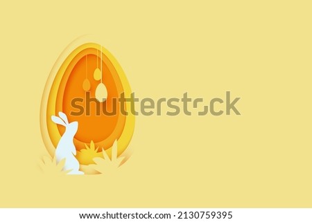 Happy Easter background.Paper art of easter eggs and rabbit with egg shape.Vector illustration.