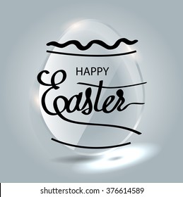 Happy Easter Background.vector. The inscription black marker on glass. Flat glass with glare. Happy Easter lettering. Inscription by hand. Glass egg. Transparent egg. Modern design. Vintage. Banner