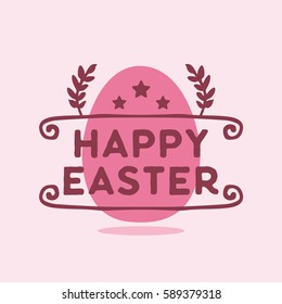 happy easter badge with egg, stars and laurel wreath as a decoration
