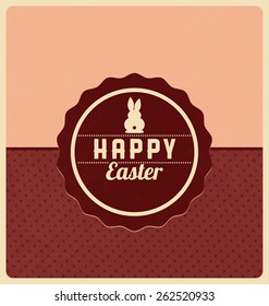 Happy Easter Badge - Vintage Style Dotted Background Design - Bunny Icon and Typographic Elements with Soft Texture - Trendy retro shades of red color