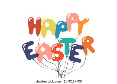 Happy Easter balloon lettering card. Hand drawn colorful poster for holiday. Vector vibrant illustration - funny calligraphy
