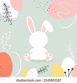 Happy Easter banner background. Easter bunny and egg. Easter banner. Fashionable Easter design. Modern minimalist style. Suitable for poster, website, postcard. Vector illustration.