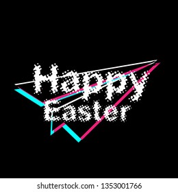 happy easter, banner or background with glitch or retro style.