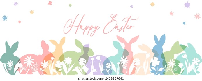 Banner de Pascua feliz, fondo con conejos colores suaves. Fondo Del Vector De Pascua Feliz Con La Silueta Colorida Del Conejito De Pascua