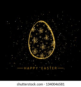 Happy Easter banner background template with beautiful golden egg. Vector illustration.