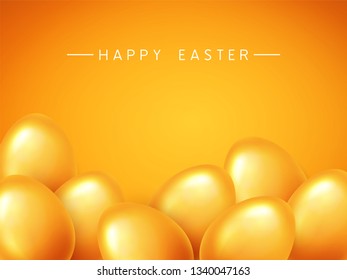 Happy Easter banner background template with beautiful realistic golden eggs. Vector illustration.