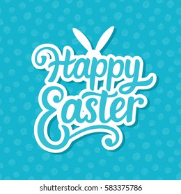 Happy Easter banner background template with hand written modern calligraphy and Bunny rabbit ears