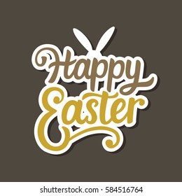 Happy Easter banner background template with hand written modern calligraphy and Bunny rabbit ears