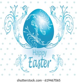 Happy Easter banner background template with realistic  decorated egg and cute doodles. Greeting card trendy design. Invitation template Vector illustration for you poster or flyer.