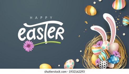 Happy Easter Banner Background Traditional Colored Stock Vector ...