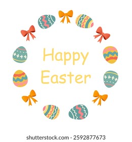 Happy easter banner background. Traditional colored easter eggs with different ornaments.