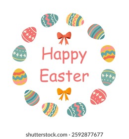 Happy easter banner background. Traditional colored easter eggs with different ornaments.