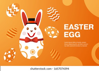 Happy Easter Banner Background. Vector Illustration. Spring Holiday Concept, place for text. Flat Icons - Rabbit and Easter egg.