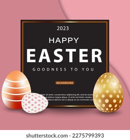 Happy Easter banner. Beautiful colorful eggs. Editable post template for banner sale, presentation, invitation, streaming.