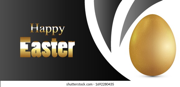 Happy easter banner in black golden colors, vector art illustration.