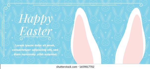 Happy Easter Banner with Bunny. Easter background. Easy to change color. Stock vector illustration. 
