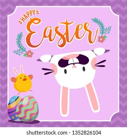 Happy Easter Banner, Bunny and eggs