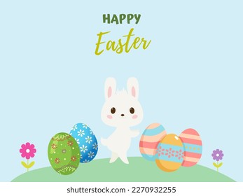 Happy easter banner bunny with eggs