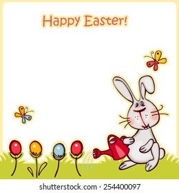 happy Easter banner. Easter  bunny and eggs. vector background 