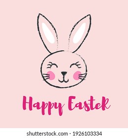 Happy easter banner with bunny for greeting card, promotion, party poster, decoration, sale, stamp, label, tag, special offer. Vector Illustration 10 eps