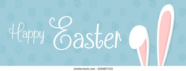 Happy Easter - banner with bunny and greetings. Vector.