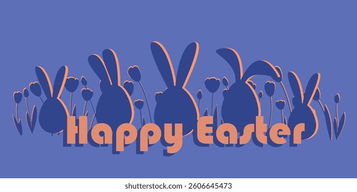 Happy Easter - banner with bunny and greetings. Vector.Easter egg shape with bunny ears.